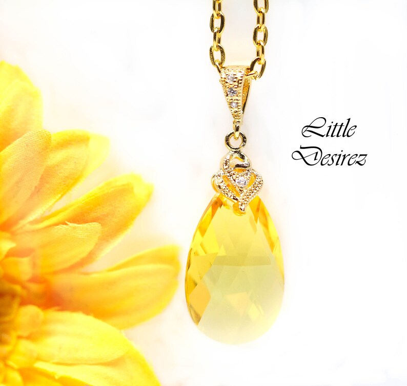 Yellow Necklace Light Topaz Pendant Necklace Yellow Bridesmaids Gift Lemon Zest Canary Yellow November Birthstone LT32N image 3