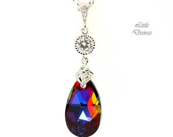 Crystal Necklace Volcano Crystal Pendant Cobalt Purple Orange Bridesmaid Necklace Cubic Zirconia Sterling Silver VO32N