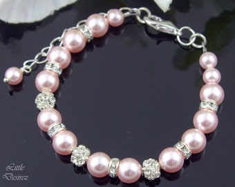 Pink Pearl Bracelet Crystal Rhinestone Pearl Bracelet  Pearl Bridal Bracelet Wedding Jewelry Pearl Jewelry Simple Bracelet