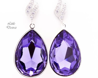 Large Purple Earrings Teardrop Earrings Amethyst Earrings Statement Earrings  Pear Fancy Stone Tanzanite Cubic Zirconia TZ42E