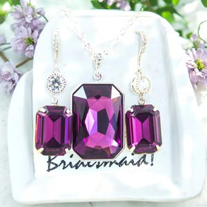 Amethyst Jewelry Purple Jewelry Necklace Earrings Bracelet Set  Crystal Bridesmaid Gift Amethyst Earrings Bridal Jewelry AM41JS