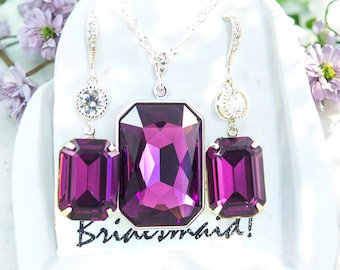 Joyería de amatista Joyería púrpura Collar Pendientes Pulsera Conjunto Cristal Dama de honor Regalo Pendientes de amatista Joyería nupcial AM41JS