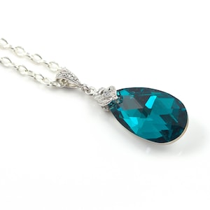 READY TO SHIP Teal Necklace Teal Green Pendant Necklace Sparkly Crystal Necklace Bridesmaid Gift Austrian Crystal Earrings BZ32N