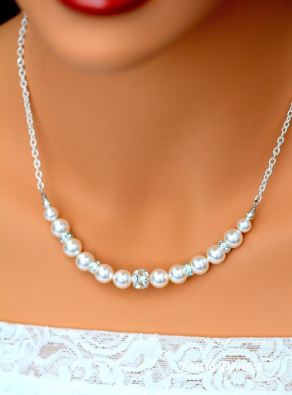 Items similar to Rhinestone and Pearl Swarovski Necklace, White Pearls ...