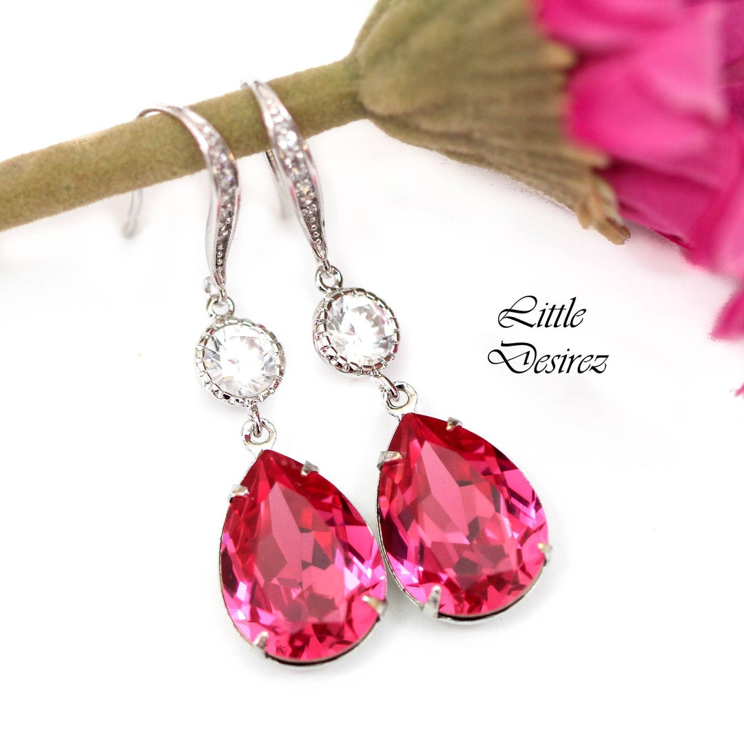 Pink Earrings Fuchsia Earrings Hot Pink Earrings Dark Pink Etsy