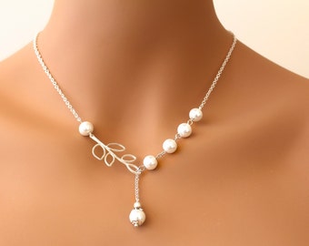 Sterling Silber Halskette für Brautjungfer | Prinzessin und Prom Kristallhalskette | Perle Kristall Locket | Elegantes Valentinstag Geschenk für Freundin