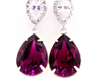 Amethyst Earrings  Earrings Amethyst Crystal Bridal Earrings Bridesmaids Earrings Eggplant Plum Purple Wedding Jewelry AM31P