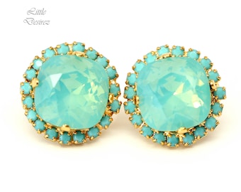 Mint Opal Stud Earrings Sea Foam Mint Green Pacific Opal Earrings Bridesmaid Earrings Wedding Jewelry Pastel Earrings Swarovski Square MT50S