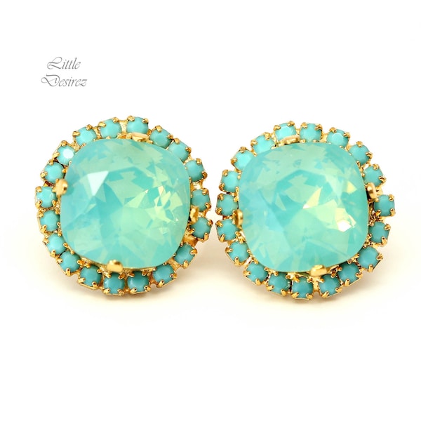 Boucles d’oreilles Mint Opal Stud Sea Foam Mint Green Pacific Opal Boucles d’oreilles Demoiselle d’honneur Boucles d’oreilles Bijoux de mariage Boucles d’oreilles pastel Swarovski Square MT50S