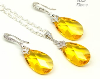 READY TO SHIP Yellow Jewelry Set Earrings Necklace Set Bridesmaid Gift Lemon Zest Canary Yellow Sunshine Yellow Wedding Jewelry Set LT32JS