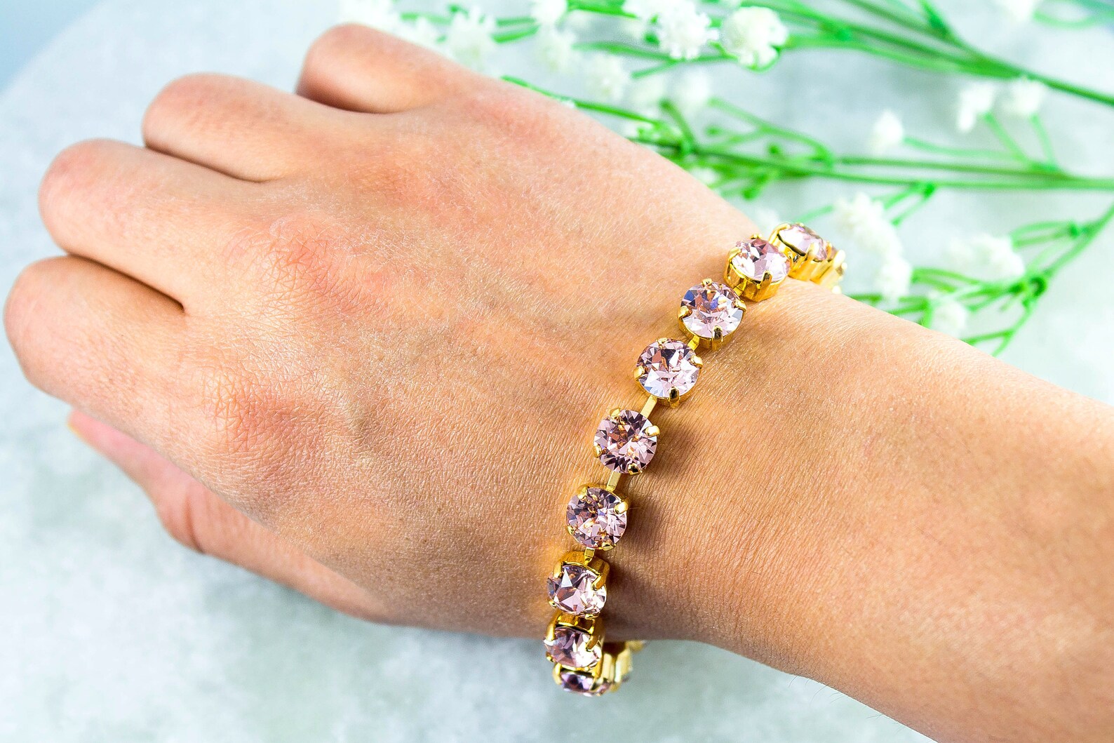 Blush Pink Bracelet Rivoli Bracelet Crystal Vintage Rose Etsy