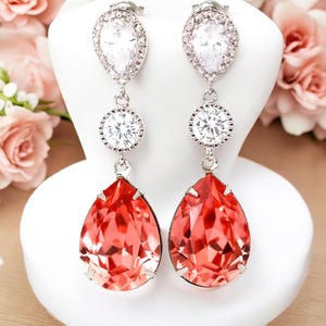 Coral Earrings Bridal Earring  Rose Peach Earrings Peach Teardrop Earrings Bridesmaid Coral Earrings Beach Wedding Jewelry CO31PC