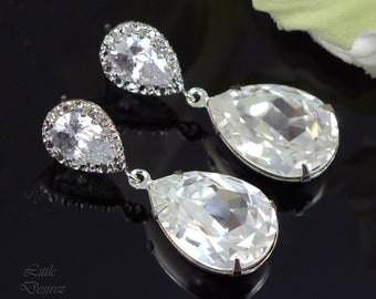 Orecchini trasparenti di cristallo, orecchini da sposa, regalo per damigella d'onore, gioielli da matrimonio, orecchini a goccia, gioielli bianchi, cristallo di zirconi cubici CC31P