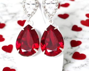 Red Teardrop Earrings Dark Red Earrings Ruby Earrings  Bridesmaid Earrings Deep Red Earrings Crimson Jewelry Cubic Zirconia SI31P