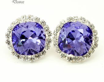 Purple Stud Earrings Tanzanite Earrings  Earrings Wedding Earrings Bridesmaid Gift Rhinestone Stud Earrings Square Earrings TZ50S