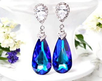 Purple Bridal Earrings  Heliotrope Teardrop Bridesmaid Earrings Purple Earrings Blue Earrings Cubic Zirconia Sterling Silver HE33P