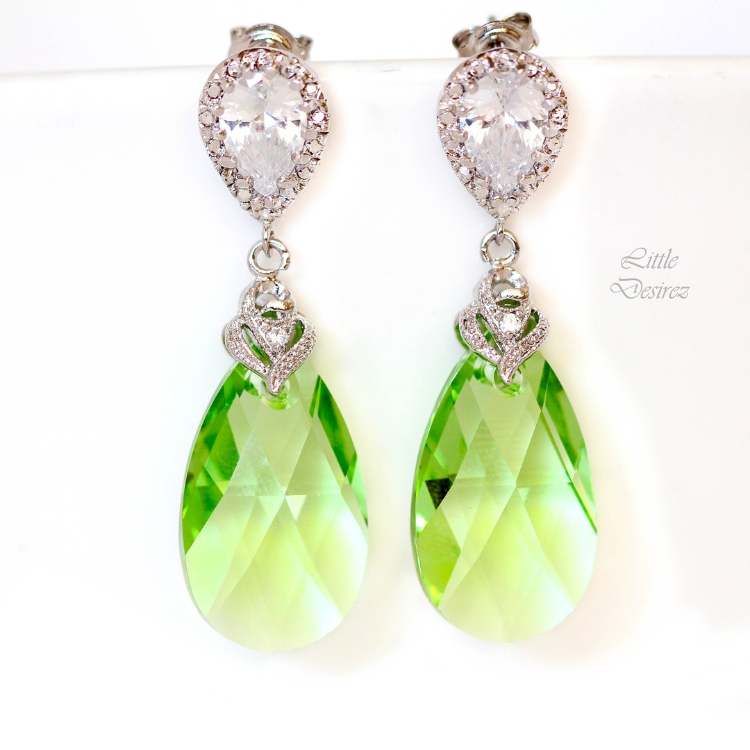 Light Green Earrings Green Drop Earrings Crystal Earrings Peridot ...