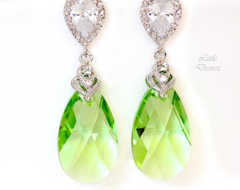 Light Green Earrings Green Drop Earrings Crystal Earrings  Peridot Bridesmaid Gift Pastel Green Earrings Green Jewelry PD32P