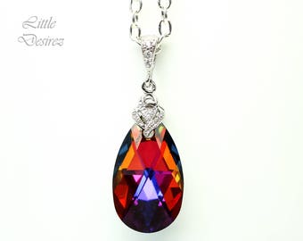 Volcano Crystal Collier Cobalt Violet Coloré Bijoux Éléments Demoiselle d’Honneur Collier Nudal Teardrop Pendentif VO32N