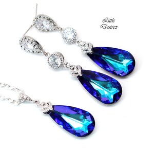 Earrings and Necklace Jewelry Set  Heliotrope Crystal Teardrop Jewelry Bridal Jewelry Set Wedding Jewelry Bridesmaid Gift HE33JS