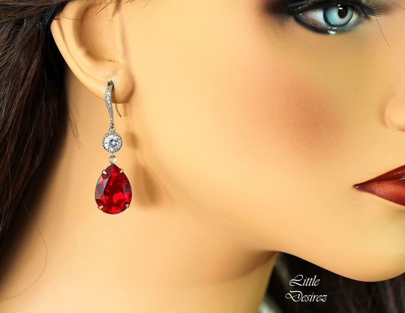 Red Earrings and Necklace Set Bridal Jewelry Bridesmaid Gift Etsy
