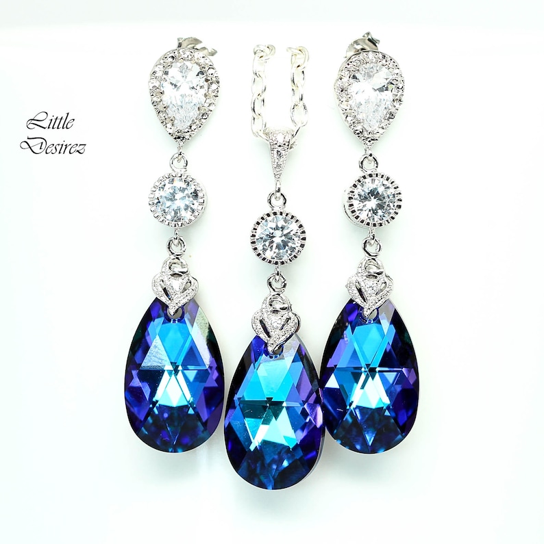 Pear Bridal Jewelry Purple /& Blue Jewelry CZ Earrings Bridesmaid Jewelry Chandelier Earrings Long Bridal Earrings Wives Gift Romantic HE32JS
