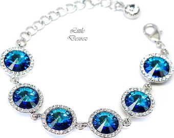 Bermudablauwe kristallen bruidsarmband, statement trouwsieraden BB34BR