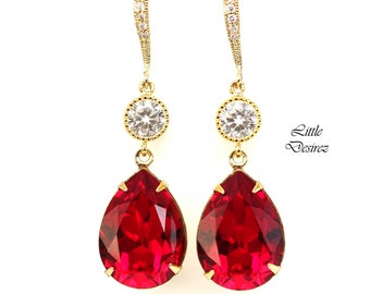 Red Earrings Ruby Earrings Dark Red Earrings Crystal Earrings Bridesmaid Earrings Bridal Earrings Dangle Earrings Gold Earrings SI31HC