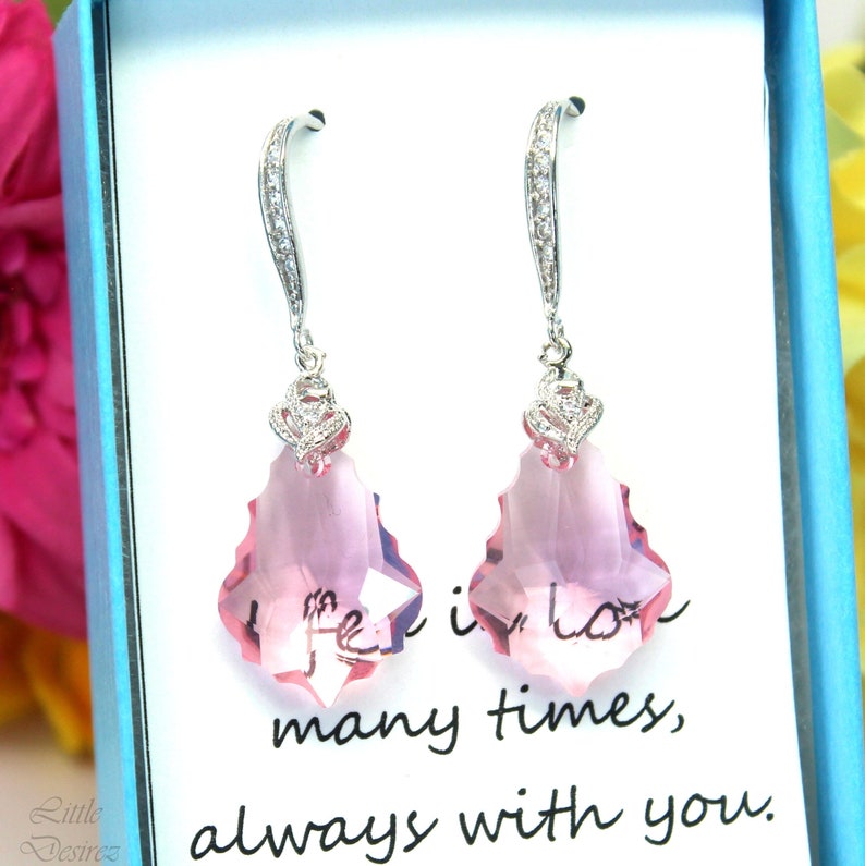 Crystal Earring Pink Earrings Pastel Pink Earrings Pink Stone Earrings Drop Earrings Silver Earrings Bridesmaid Gift Wedding Earrings LR30H image 1