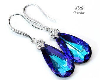 Heliotrope Earrings Purple & Blue Earrings Bridal Earrings Bridesmaid Jewelry Purple Jewelry Cubic Zirconia Earrings Sterling Silver HE33H