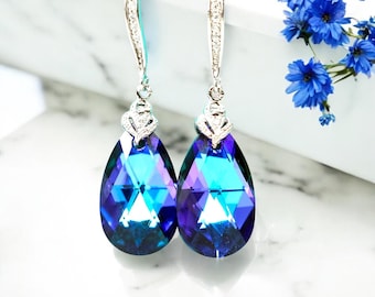 Pear Drop Earrings: Purple Heliotrope Swarovski - Bridal Style - HE32H