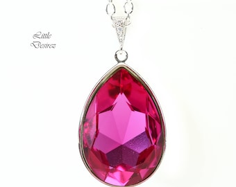 Roter Kristall Halskette Sterling Silber | Braut Prinzessin Locket | Schicke Perlen- und Kristallhalskette | Eleganter Damen Schmuck | Braut Accessoire RP42N