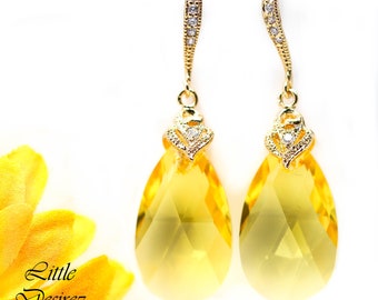 Yellow Earrings Sunflower Lemon Zest Canary Yellow Sunshine Yellow Bridesmaid Earrings  Light Topaz Crystal Gold Earring LT32H