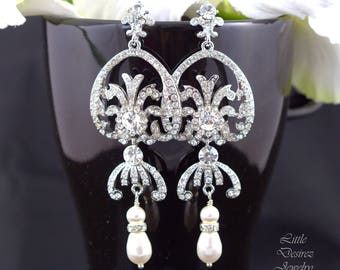 Chandelier Earrings Vintage Style Bridal Earrings Swarovski Wedding Earrings Art Deco Pearl Rhinestone Earrings Crystal Earrings CLAIRE