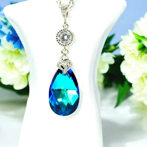 Bridal Necklace Bermuda Blue  Crystal Necklace Blue Necklace Bridesmaid Blue Necklace Blue Pendant Necklace Silver Necklace BB32N