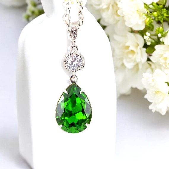 Green Necklace Shamrock Green Jewelry Bright Green Necklace Fern Green Necklace Bridesmaid Gift Teardrop Pendant Necklace FG31N Etsy UK