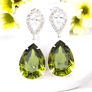 Green Earrings Olive Green Earrings  Green Earrings Olivine Crystal Bridal Earrings Bridesmaid Gift Bridal Party Jewelry OG31P