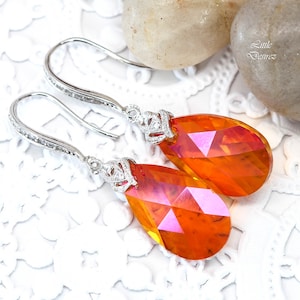 LIMITED STOCK Orange and Pink Earrings  Astral Pink Crystal Earrings Bridesmaid Earrings Orange Fuchsia Sterling Silver Hypoallergenic AP32H