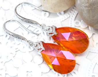 Orange and Pink Earrings  Astral Pink Crystal Earrings Bridesmaid Earrings Orange Fuchsia Sterling Silver Hypoallergenic AP32H