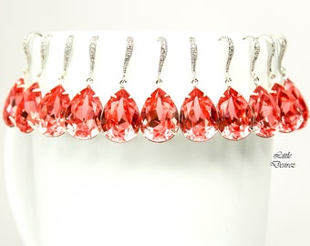 Peach Crystal Earrings Pendant Set | Coral Dangle Earrings | Whimsical Bridal Jewelry | Best Selling Earrings | Modern Novelty Designs CO31