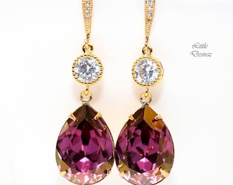 Purple and Gold Earrings  Lilac Shadow Crystal Purple Earrings Plum Pink Lilac Cubic Zirconia Earrings Bridesmaid Gift LS31HC