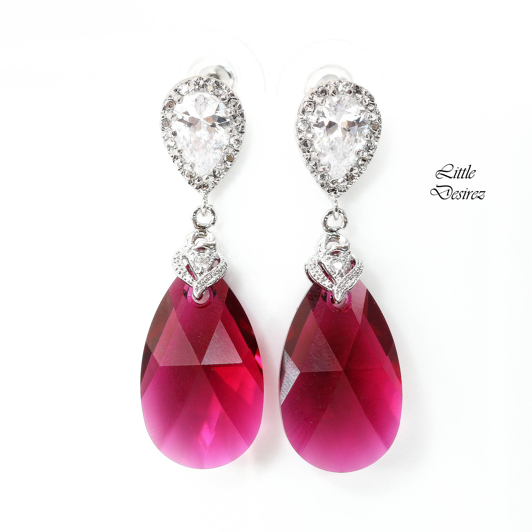 Ruby Earrings Swarovski Earrings Fuchsia Earrings Pink Etsy