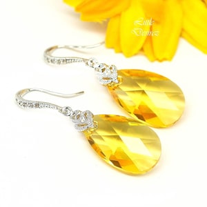 Yellow Teardrop Crystal Earrings, Swarovski Crystal Earrings, Sunflower Inspired Jewelry, Fall Wedding Jewelry, Bridesmaid Earrings LT32H