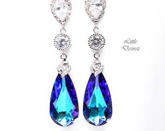 Bridal Blue Purple Earrings Wedding Purple Turquoise Earrings Peacock Jewelry Bridesmaid Gift Heliotrope  Crystal Earrings HE33PC
