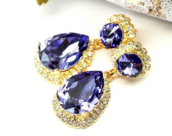 Purple Earrings Tanzanite  Earrings Chandelier Earrings Purple & Gold Earrings Crystal Rhinestone Jewelry Vintage Weddings TZ31DD