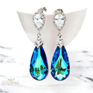 Bridal Earrings CZ Earrings Wedding Jewelry Blue Earrings  Bermuda Blue Drop Earrings Bridesmaid Gift Sterling Silver BB33P