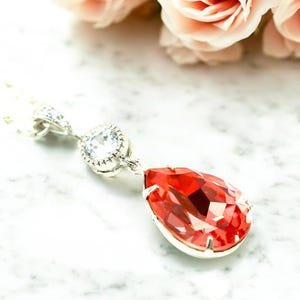 Coral Necklace Peach Necklace  Crystal Rose Peach Bridesmaid Necklace Wedding Necklace Bridal Necklace  Bridal CO31N