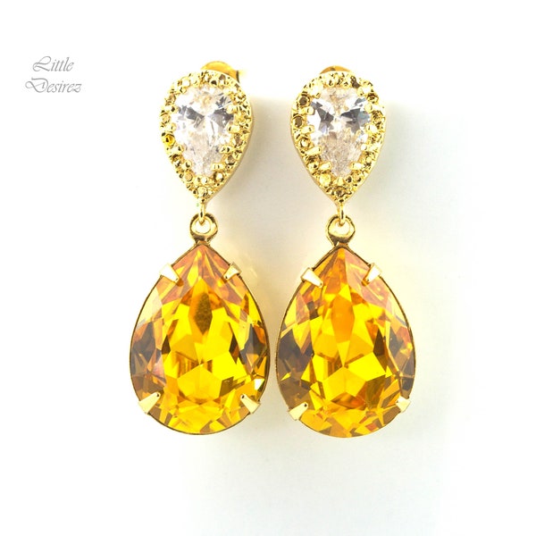 Yellow Earrings Sunflower Yellow Canary Yellow Lemon Zest Bright Yellow Swarovski Crystal Earrings Cubic Zirconia Hypoallergenic LT31P