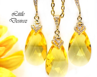 Yellow Jewelry Set Yellow Necklace & Earrings  Crystal Earring Bridesmaid Earrings Lemon Zest Canary Yellow Sunshine Yellow LT32JS