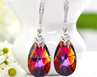 Vulkan Swarovski Kristall Ohrringe Bunte Teardrop Ohrringe Herbst Hochzeit Schmuck Brautjungfer Geschenk VO32H